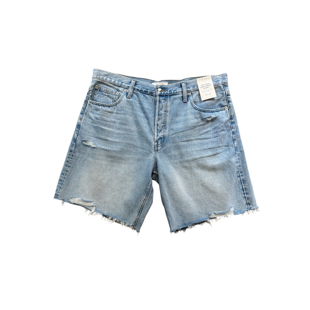 Madewell The Essex Long Baggy Short Londe Wash Denim Raw Hem NU026 Size 16 33 - Picture 2 of 8